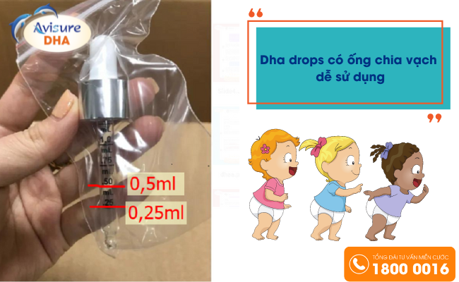 DHA drops có ống chia vạch dễ sử dụng