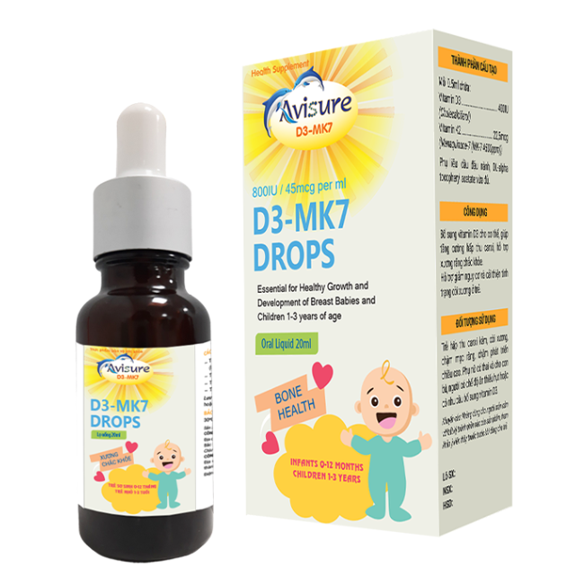 Avisure D3k2 bổ sung vitamin D3 K2 cho bé cao lớn